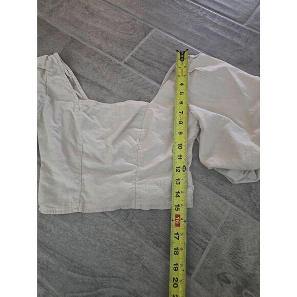 Open Edit Square Neck Puff Sleeve Crop Top Beige Size Small‎ - Picture 3 of 8